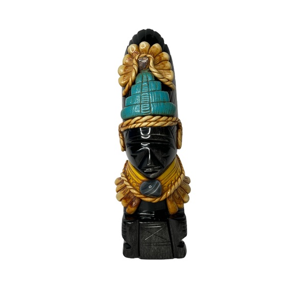 Obsidian Mexican Aztec Mayan Hand Carved Statue Figurine Mexico Decor Bookend